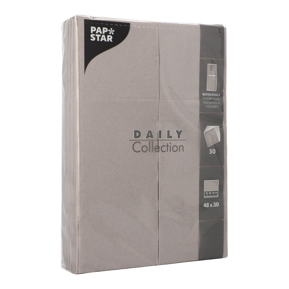 50 Servietten "DAILY Collection" 48 cm x 30 cm grau mit Besteckfalz