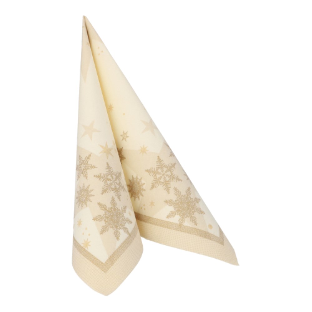 20 Servietten "ROYAL Collection" 1/4-Falz 40 cm x 40 cm champagner "Stars and Snowflakes"