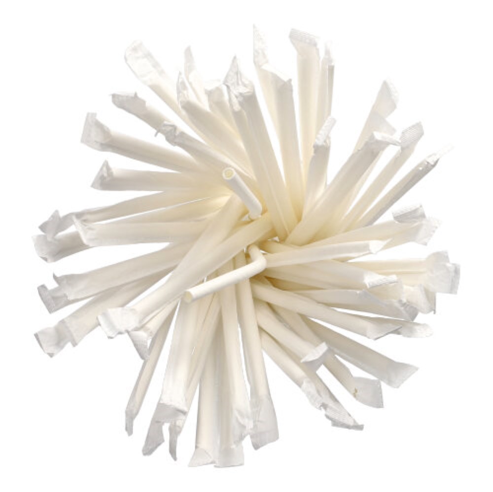 100 Trinkhalme, flexibel, Papier "pure" Ø 6 mm · 20 cm weiss einzeln gehüllt
