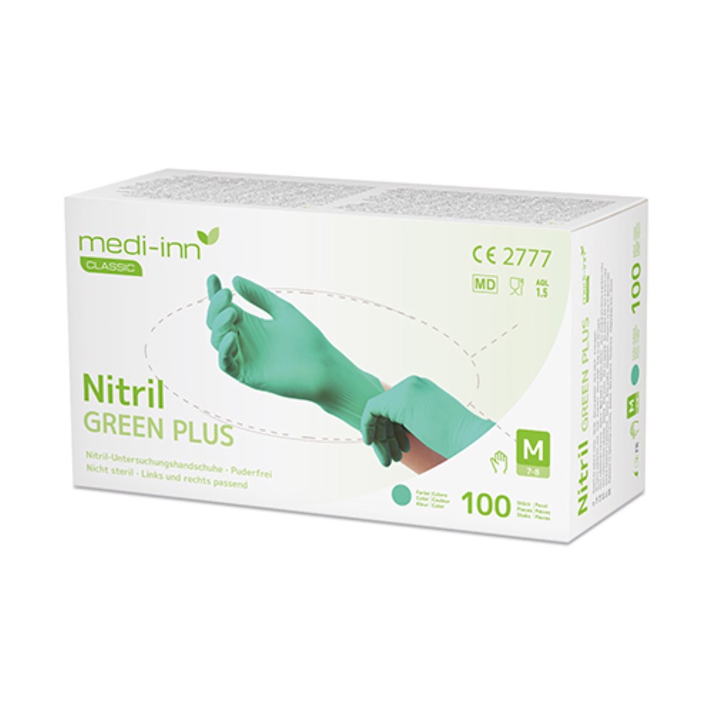 100 "Medi-Inn Classic" Handschuhe, Nitril puderfrei grün "Green Plus" Größe: M