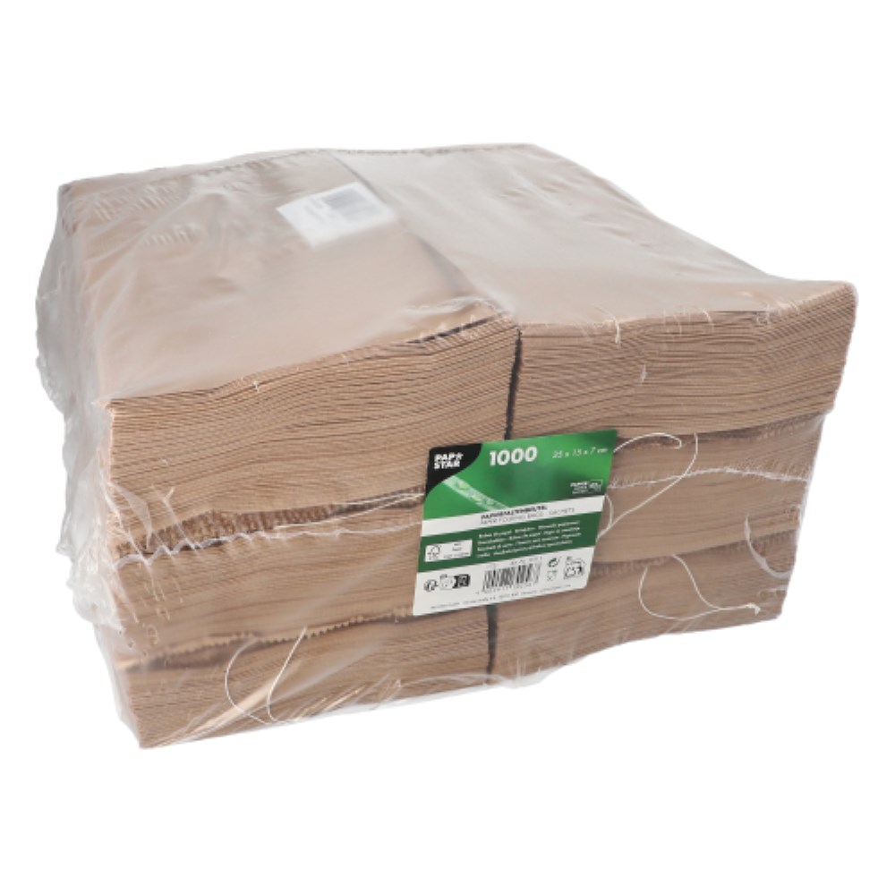1000 Papierfaltenbeutel gefädelt Kraftpapier 35 cm x 15 cm x 7 cm braun Füllinhalt 2,5 kg