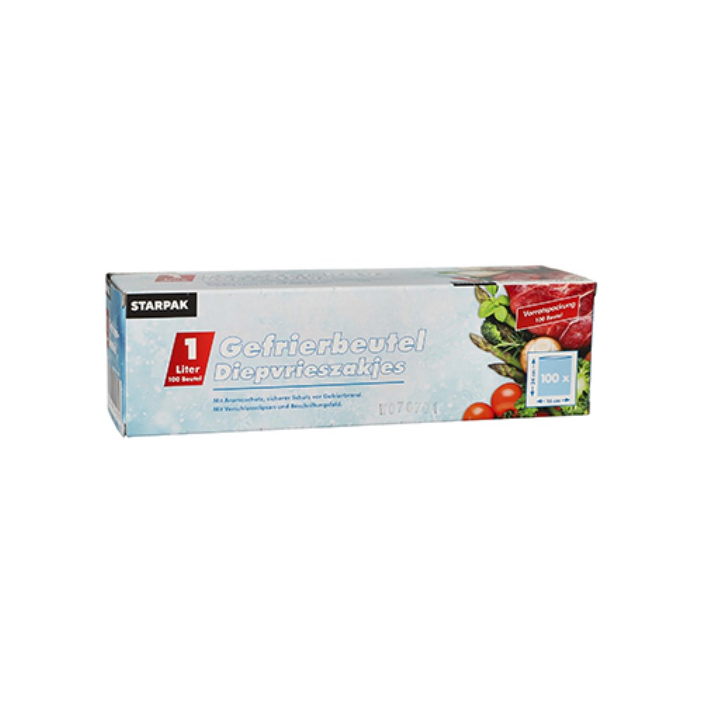 100 Gefrierbeutel, LLDPE 1 l 24 cm x 16 cm transparent in Faltschachtel