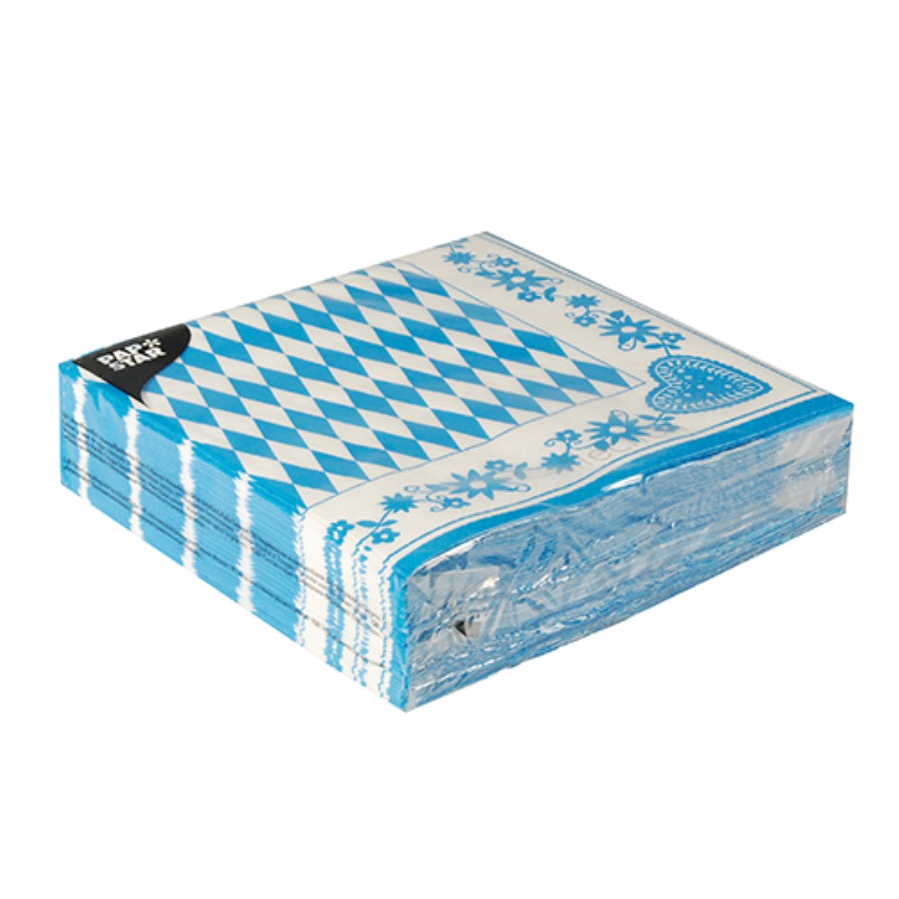 50 Servietten, 3-lagig 1/4-Falz 40 cm x 40 cm "Bayrisch Blau"