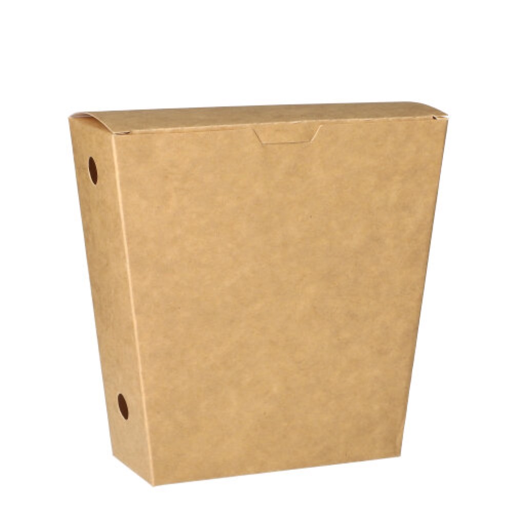50 Pommes-Frites-Schütte, Pappe "pure" 4,3 cm x 14,5 cm x 11 cm braun mit Klappdeckel