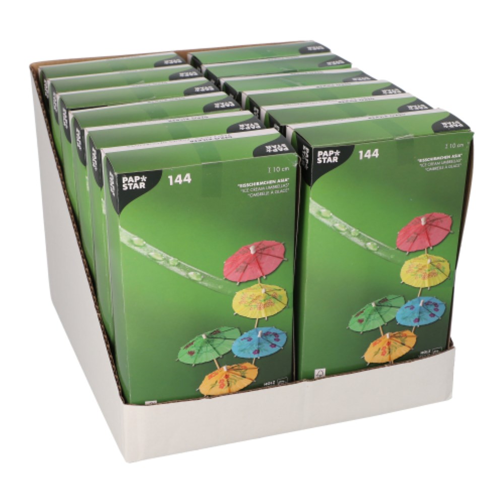 144 Deko-Picker 10 cm farbig sortiert "Eisschirmchen Asia"