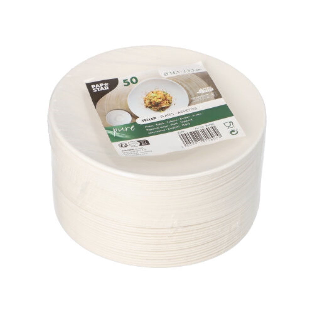 50 Teller Zuckerrohr "pure" rund Ø 14,5 cm · 3,5 cm weiss "Cella"