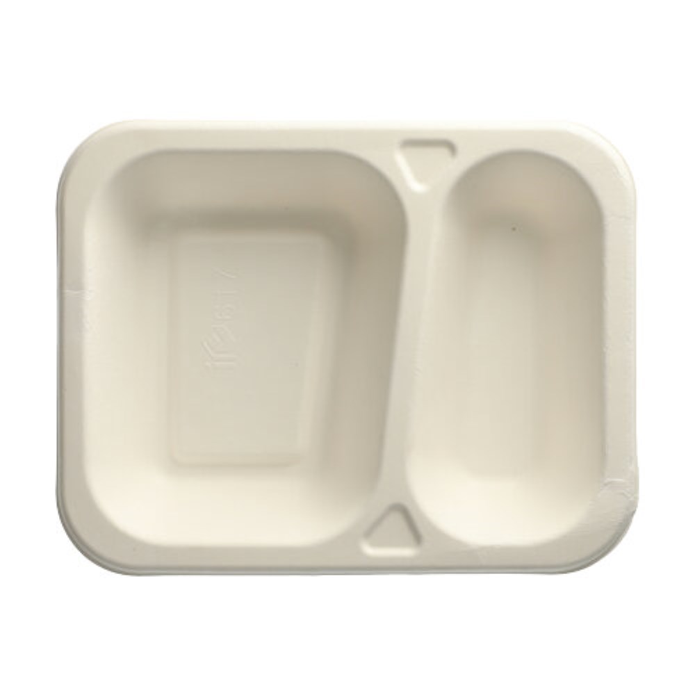 100 Siegelschalen Zuckerrohr 2-geteilt 725 ml 4,2 cm x 18,5 cm x 23,5 cm weiss