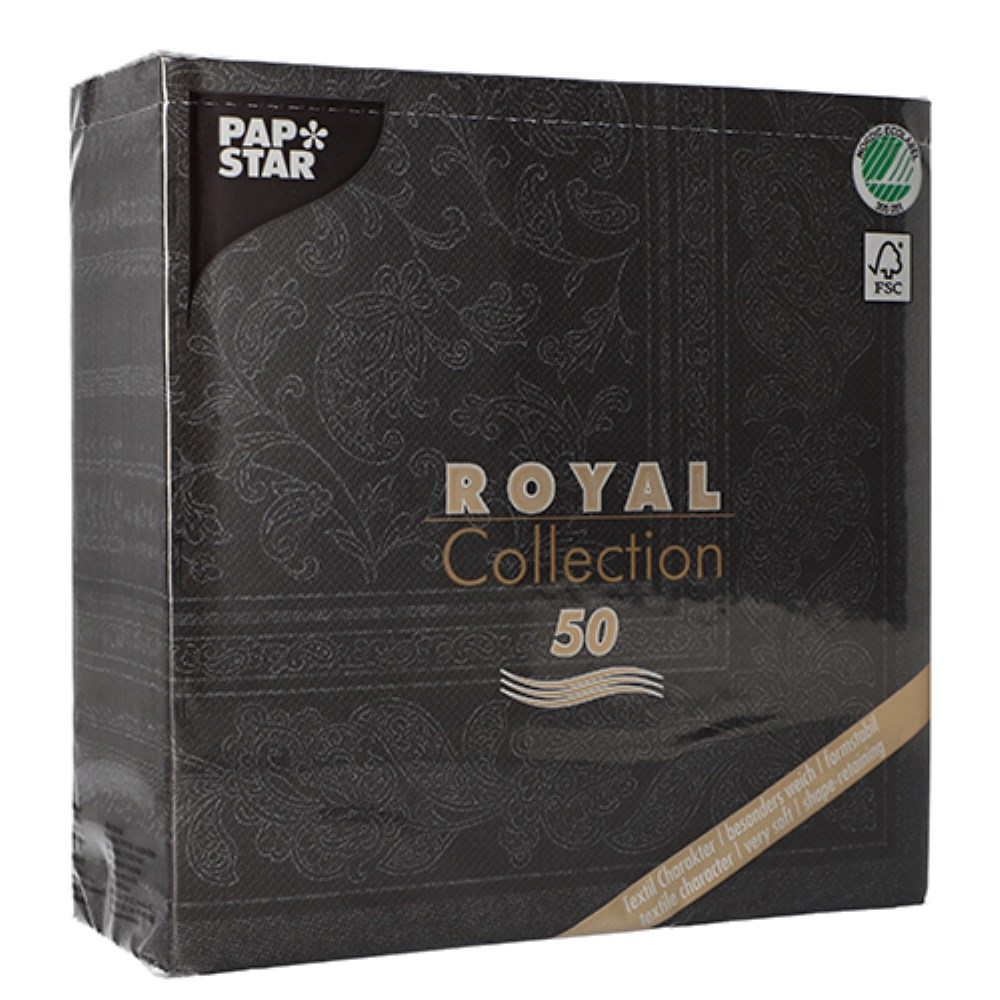 50 Servietten "ROYAL Collection" 1/4-Falz 40 cm x 40 cm schwarz "Ornaments"