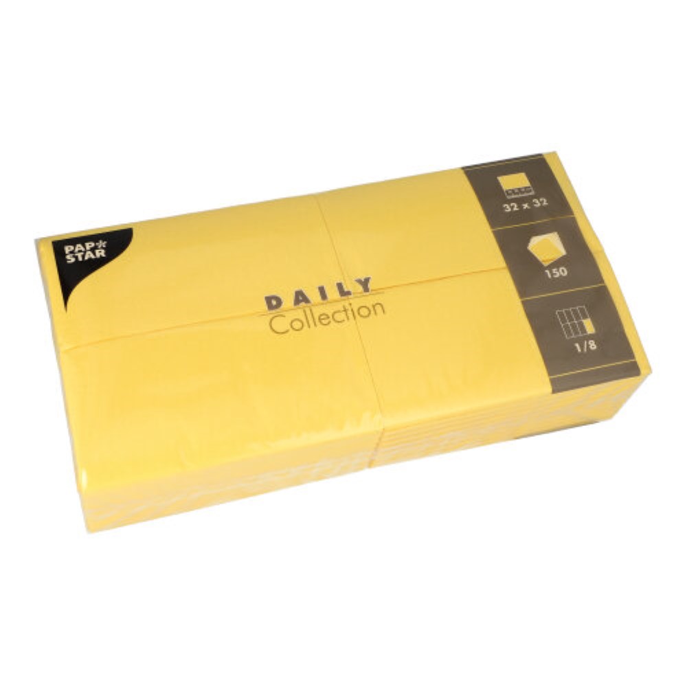 150 Servietten "DAILY Collection" 1/8-Falz 32 cm x 32 cm gelb