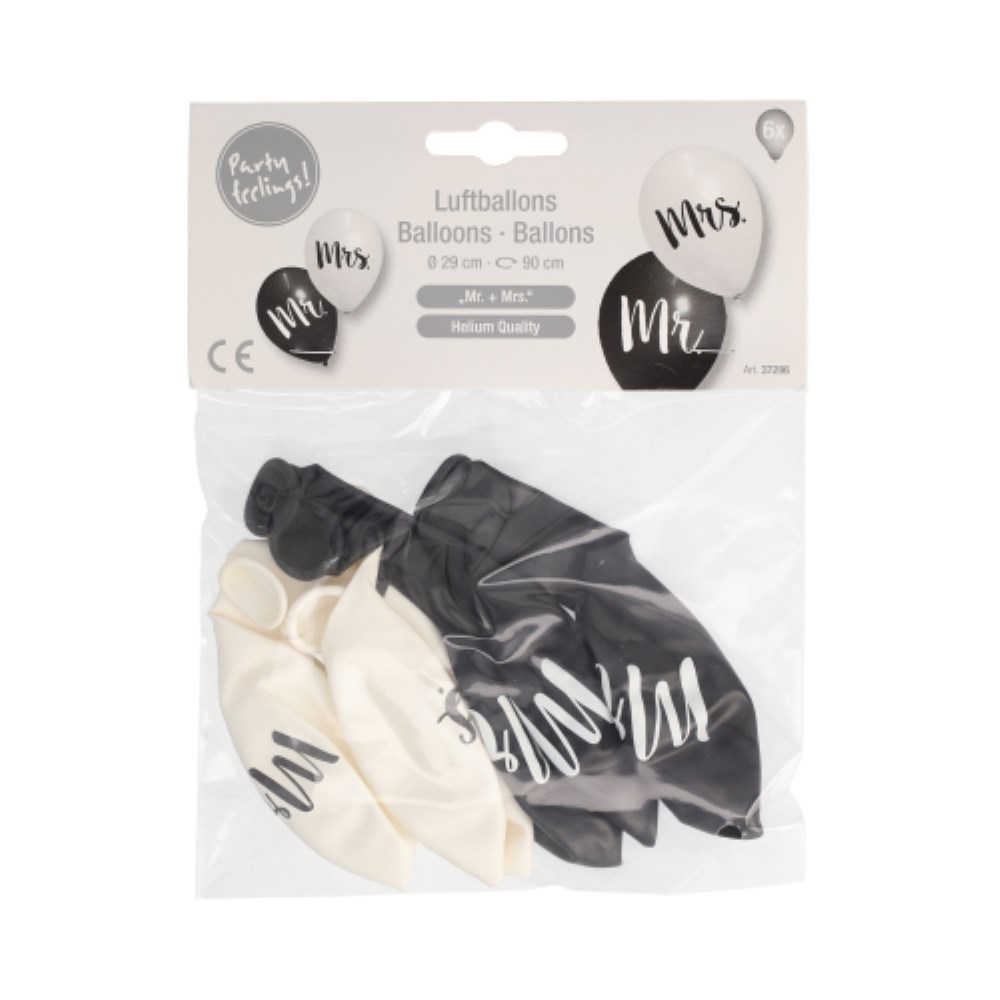 6 Luftballons Ø 29 cm "Mr. + Mrs."