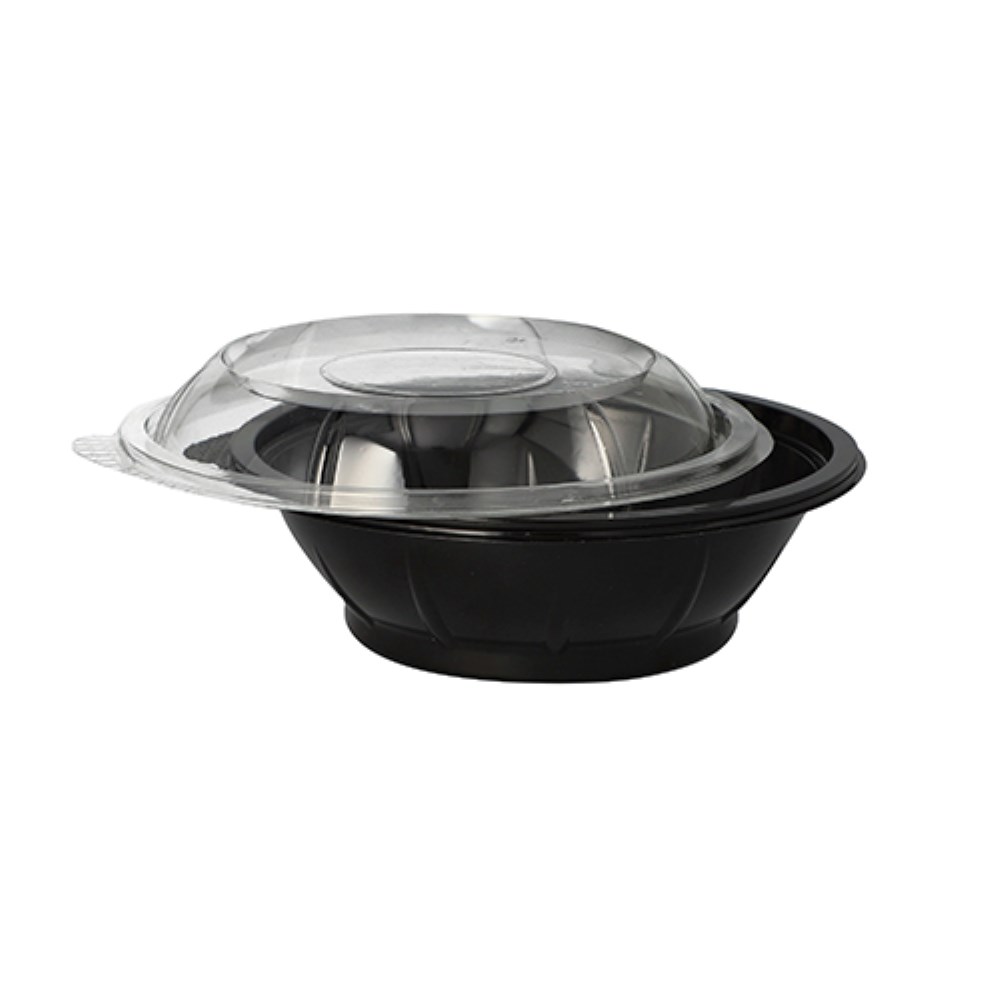 25 Salatschalen, PET 600 ml Ø 16,6 cm · 5,9 cm schwarz "Snap It" mit Deckel R-PET glasklar