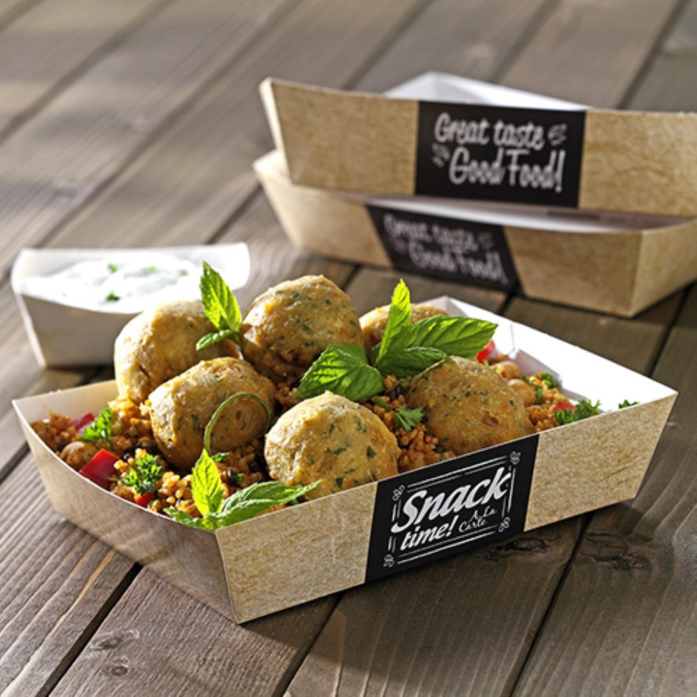 50 Snacktrays, Pappe "pure" 3 cm x 3,3 cm x 10,5 cm "Good Food"