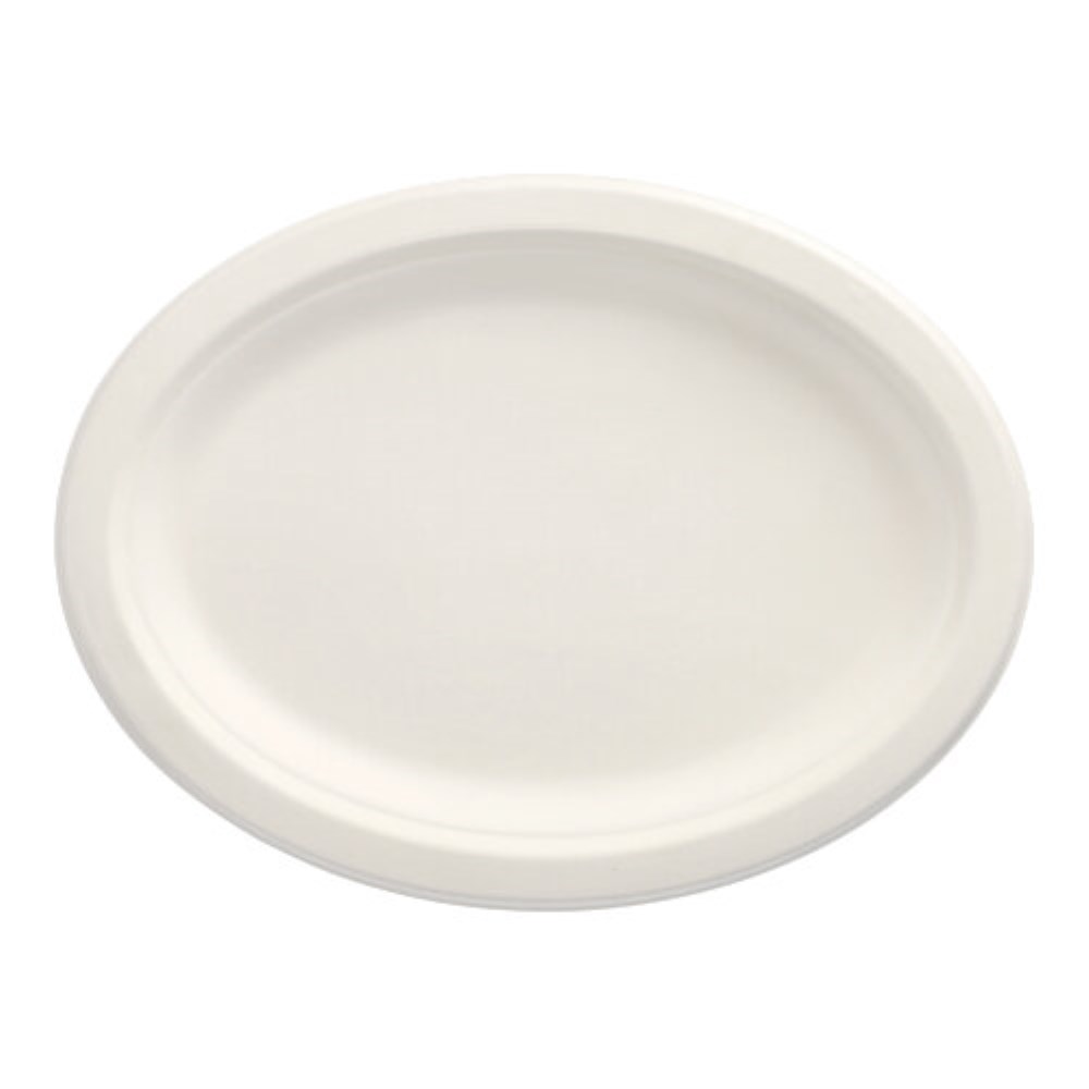 12 Teller, Zuckerrohr "pure" oval 26 cm x 20 cm x 2 cm weiss