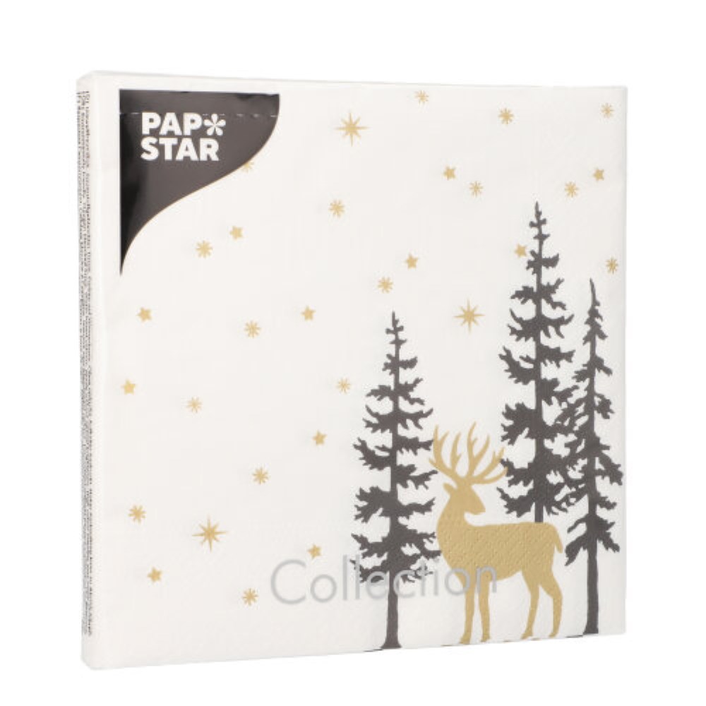20 Servietten, 3-lagig 1/4-Falz 33 cm x 33 cm "Golden Deer"