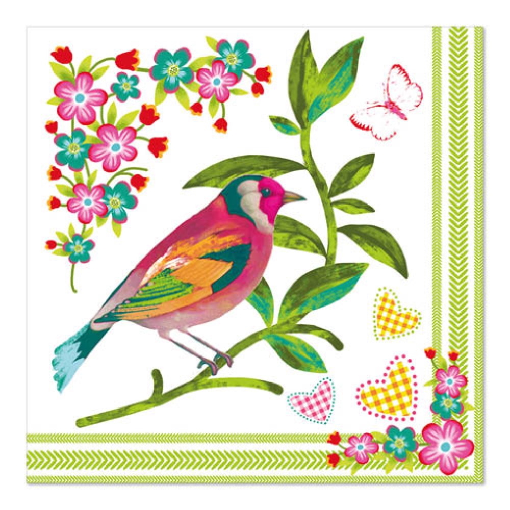 20 Servietten, 3-lagig 1/4-Falz 33 cm x 33 cm "Birdie"
