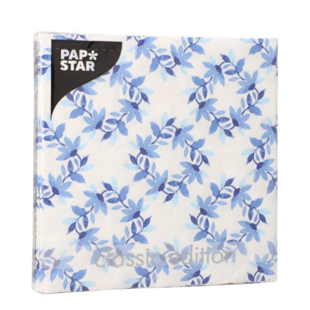 20 Servietten, 3-lagig 1/4-Falz 33 cm x 33 cm "Blue Wreaths"