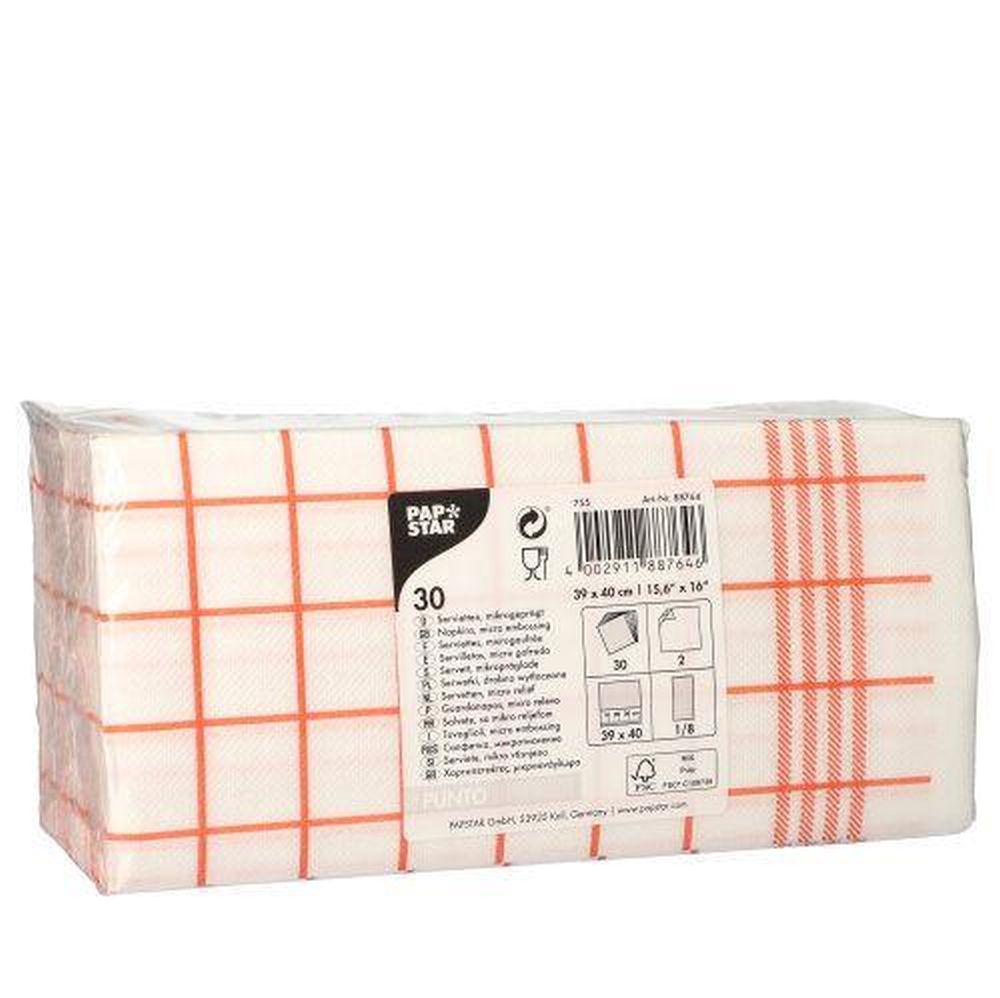 30 Servietten, 2-lagig "PUNTO" 1/8-Falz 39 cm x 40 cm rot "Kitchen Towel" mikrogeprägt