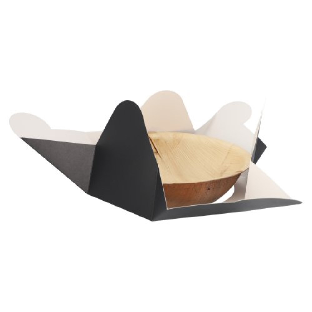 25 Schalen, Palmblatt rund 900 ml Ø 21 cm · 6 cm natur/schwarz mit separatem Flower-Lid