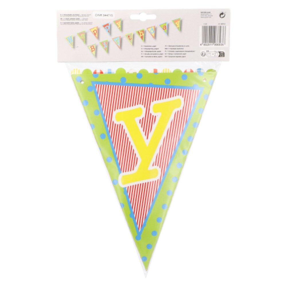 Wimpelkette, Papier 4 m "Happy Birthday" lackiert