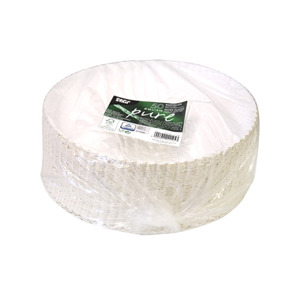 50 Teller, Pappe "pure" rund Ø 24 cm · 2 cm weiss
