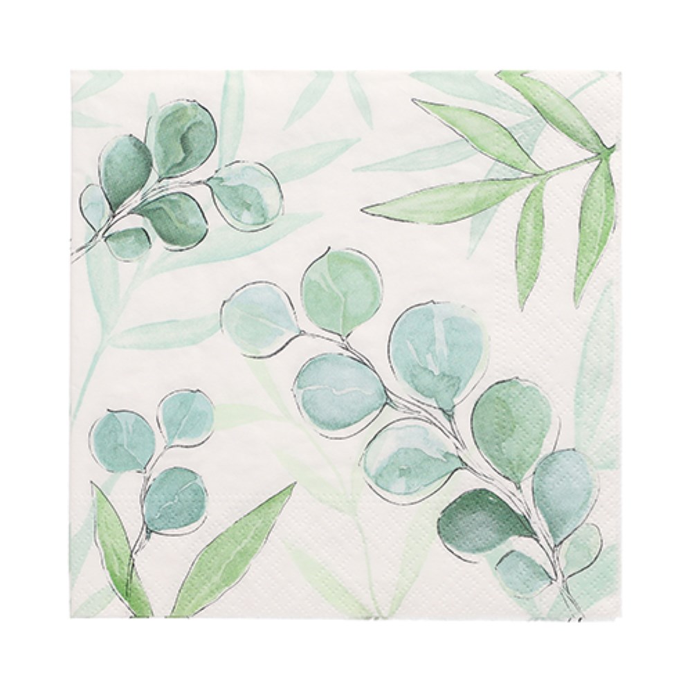 20 Servietten, 3-lagig 1/4-Falz 33 cm x 33 cm "Eucalyptus Twigs"