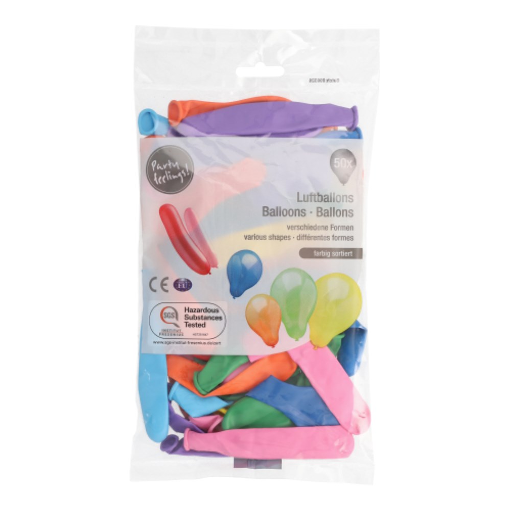 50 Luftballons farbig sortiert "verschiedene Formen"