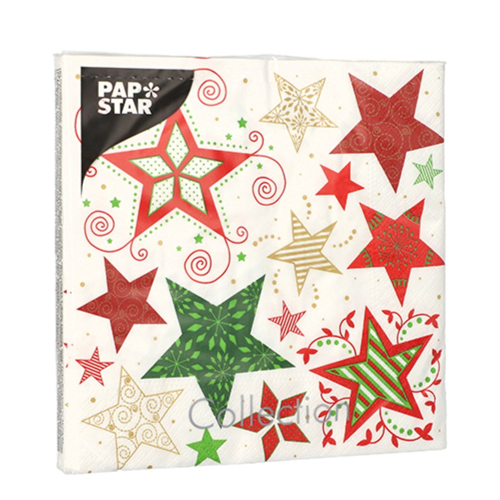 20 Servietten, 3-lagig 1/4-Falz 33 cm x 33 cm weiss "Heavenly Stars"