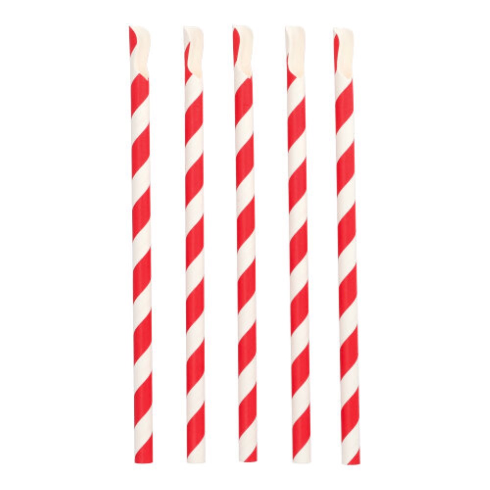 200 Trinkhalme mit Löffel Papier Ø 10 mm · 23 cm rot/weiss "Stripes"