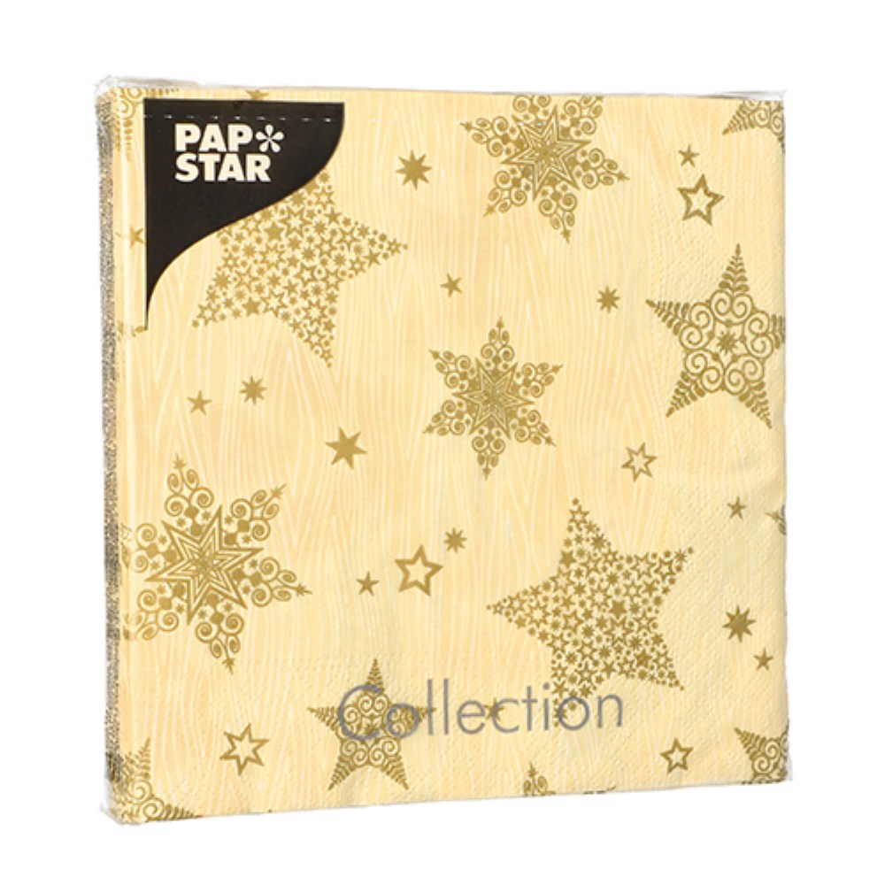 20 Servietten, 3-lagig 1/4-Falz 33 cm x 33 cm creme "Christmas Shine"