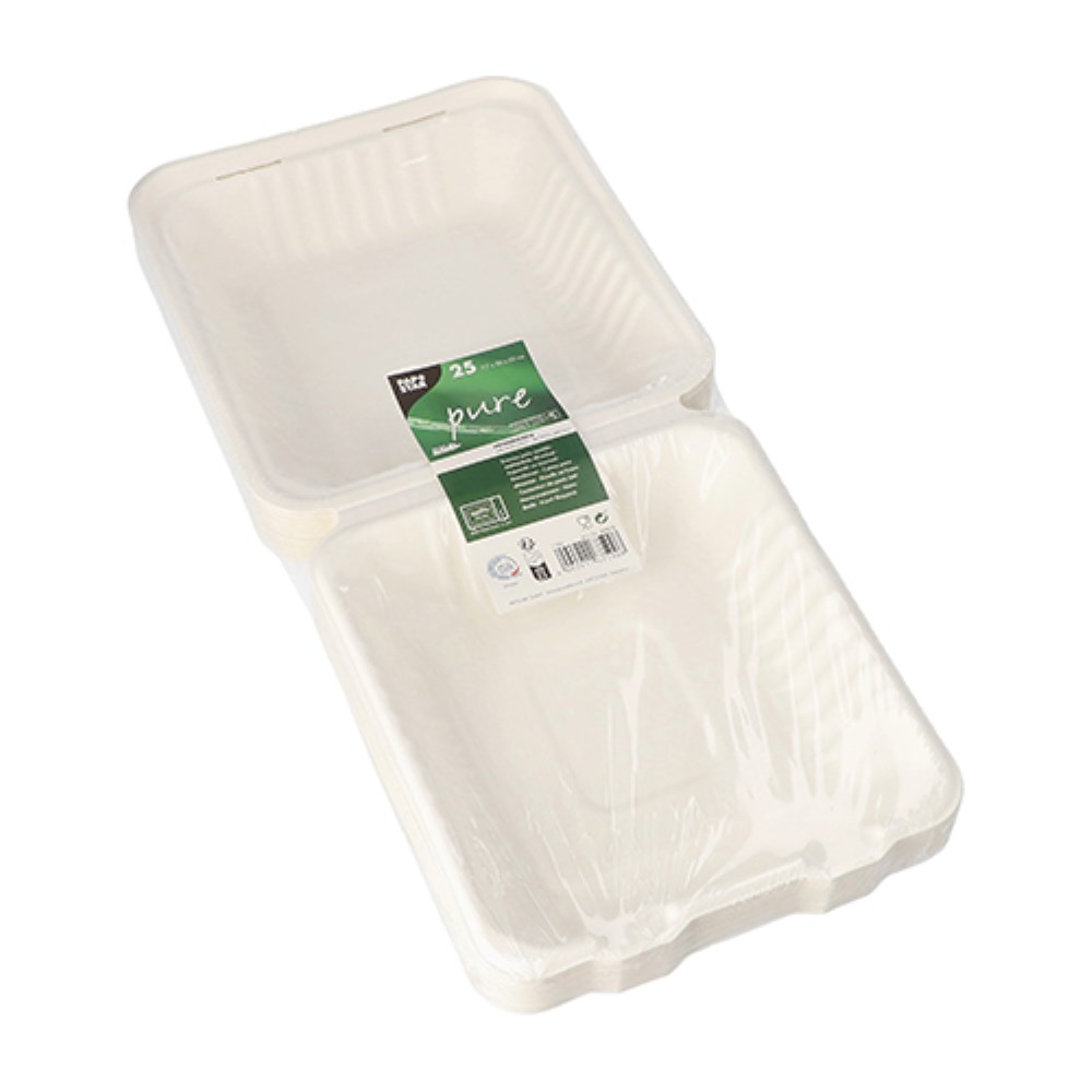 25 Menüboxen, Zuckerrohr "pure" ungeteilt 7,7 cm x 20 cm x 22 cm weiss