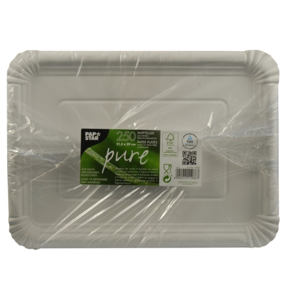 250 Teller, Pappe "pure" eckig 21,5 cm x 29 cm weiss