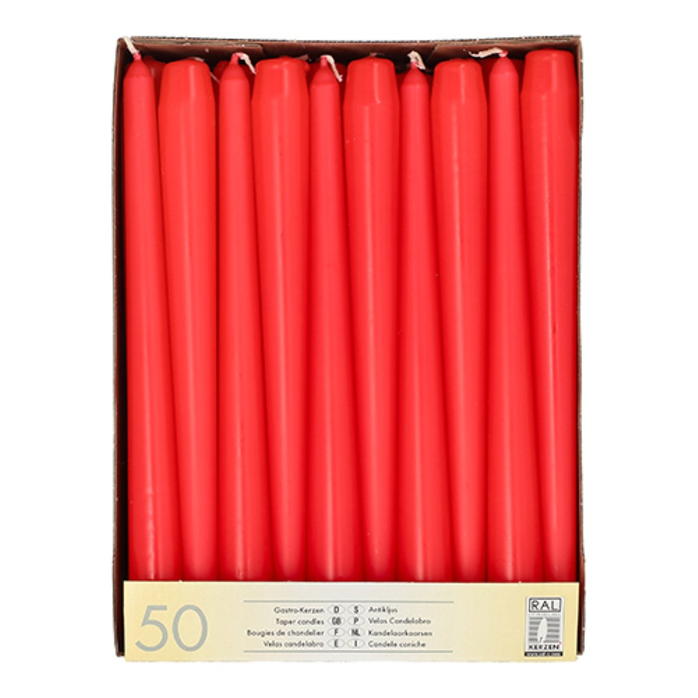 50 Leuchterkerzen Ø 2,2 cm · 25 cm rot