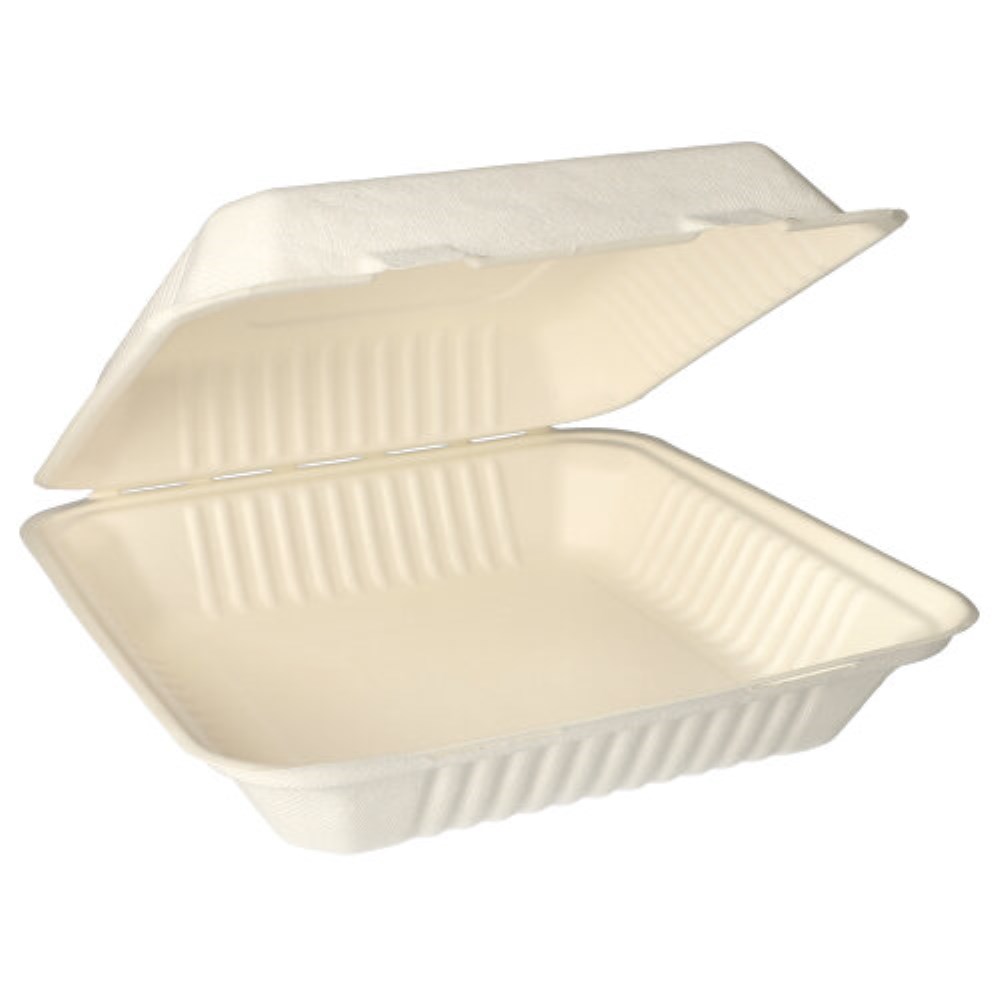 300 Menüboxen, Zuckerrohr "pure" ungeteilt 8 cm x 25,5 cm x 25,5 cm weiss