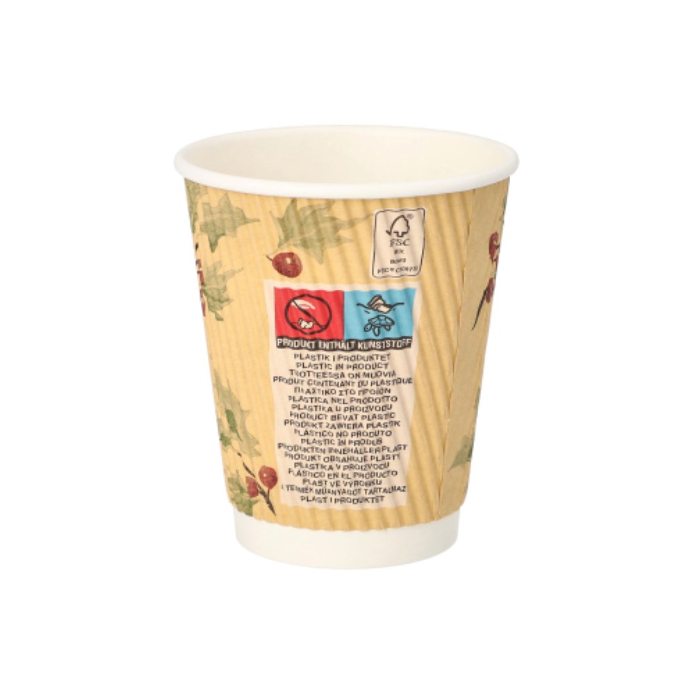 25 Trinkbecher, Pappe 0,2 l Ø 8 cm · 9 cm natur "Mistletoe" Ripple Wall