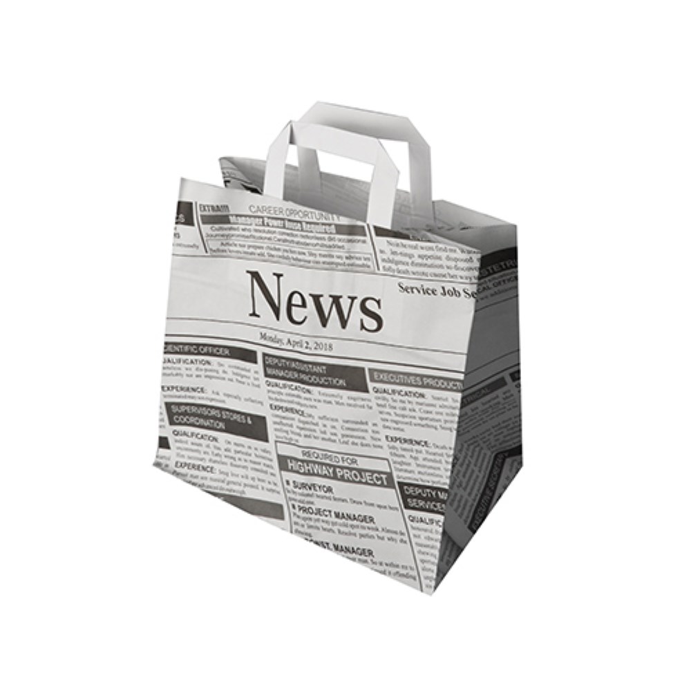 50 Tragetaschen, Papier 25 cm x 26 cm x 17 cm "Newsprint" mit Tragegriff