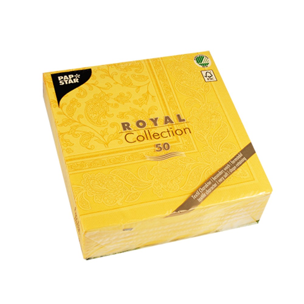 50 Servietten "ROYAL Collection" 1/4-Falz 40 cm x 40 cm gelb "Ornaments"