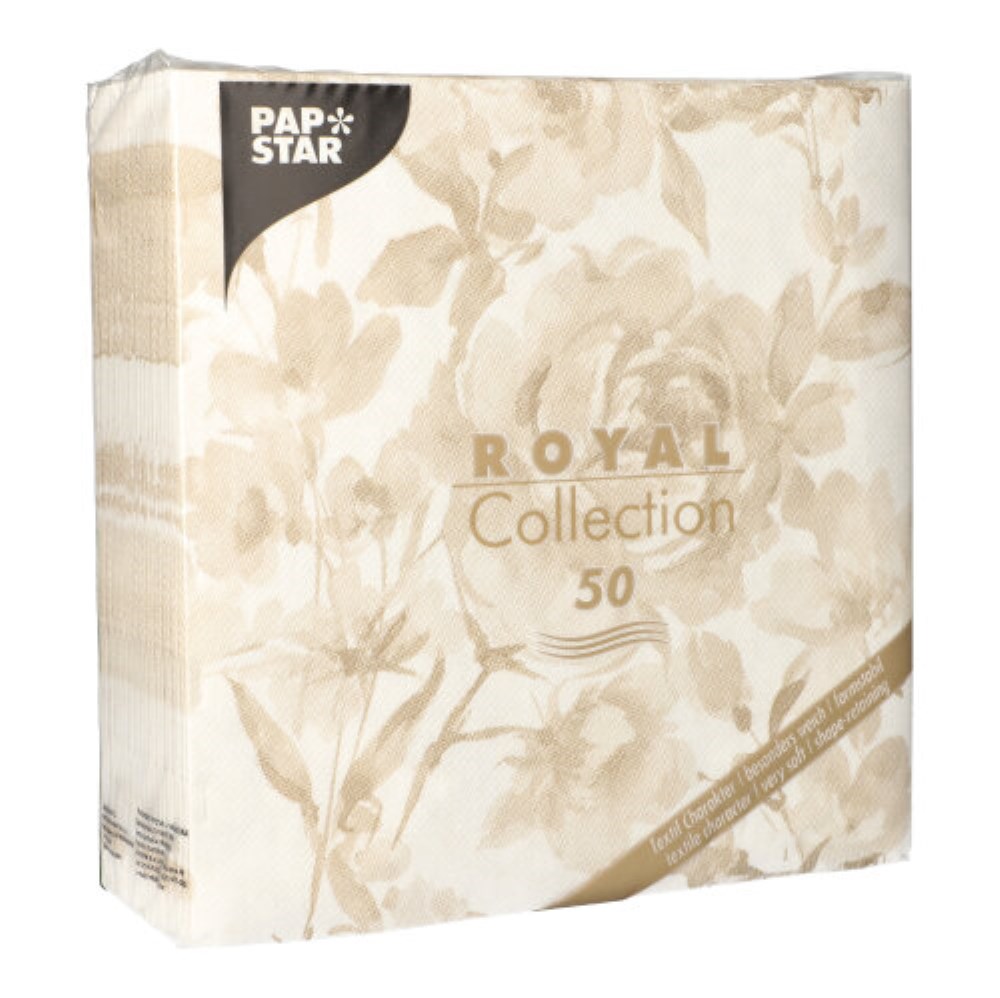 50 Servietten "ROYAL Collection" 1/4-Falz 40 cm x 40 cm sand "Rose"