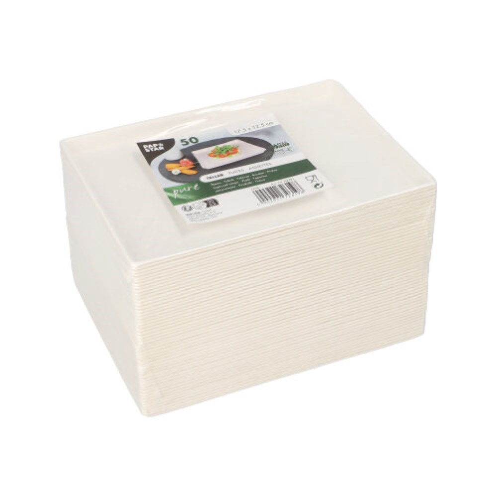 50 Teller Zuckerrohr "pure" eckig 17,5 cm x 12,5 cm x 1 cm weiss "Cella"