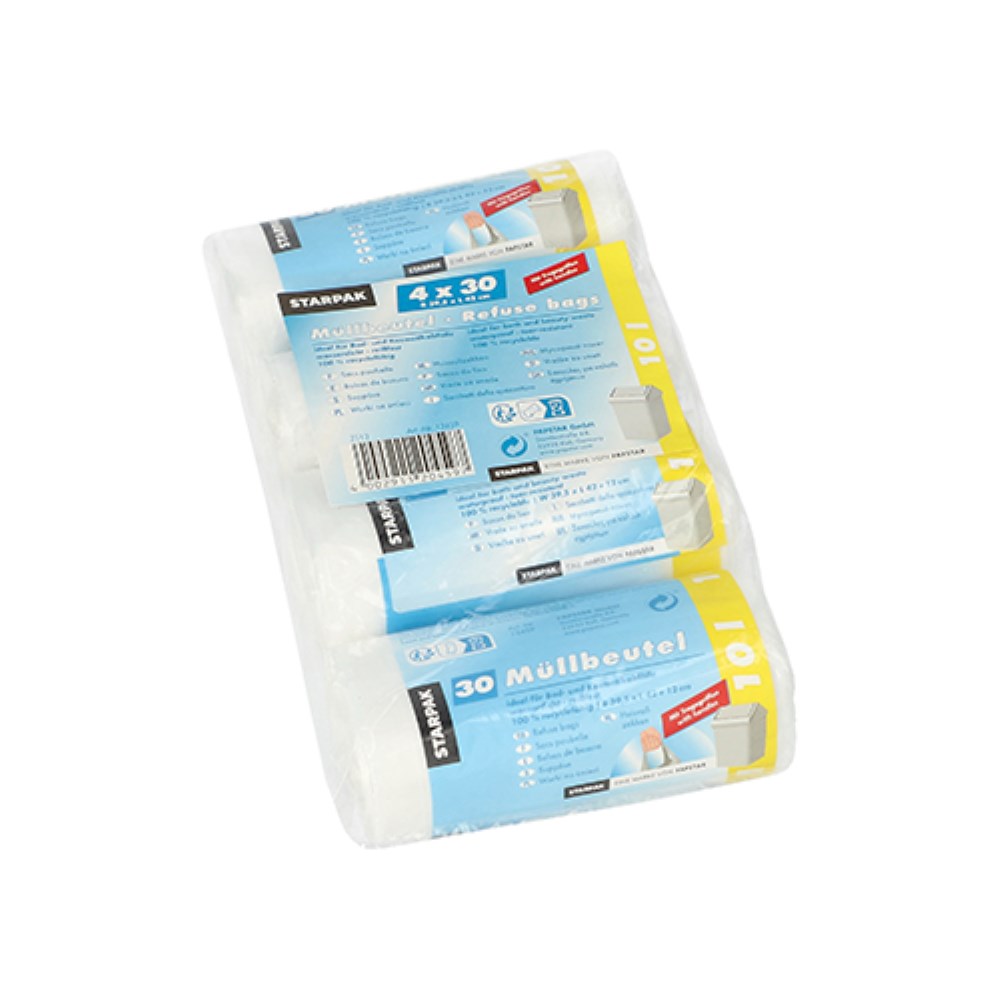 120 Müllbeutel mit Tragegriffen, HDPE 10 l 42 cm x 39,5 cm transparent 10 my