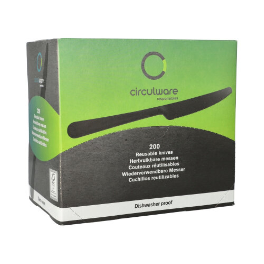 200 "Circulware" Mehrweg-Messer PP-MF 19,7 cm schwarz "Gaia" extra stabil, in Spenderbox