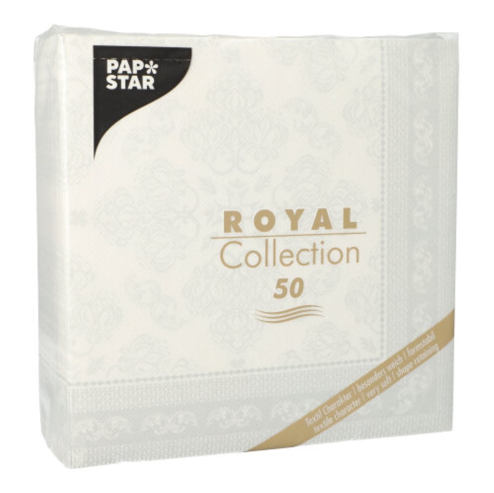 50 Servietten "ROYAL Collection" 1/4-Falz 40 cm x 40 cm weiss "Arabesque"
