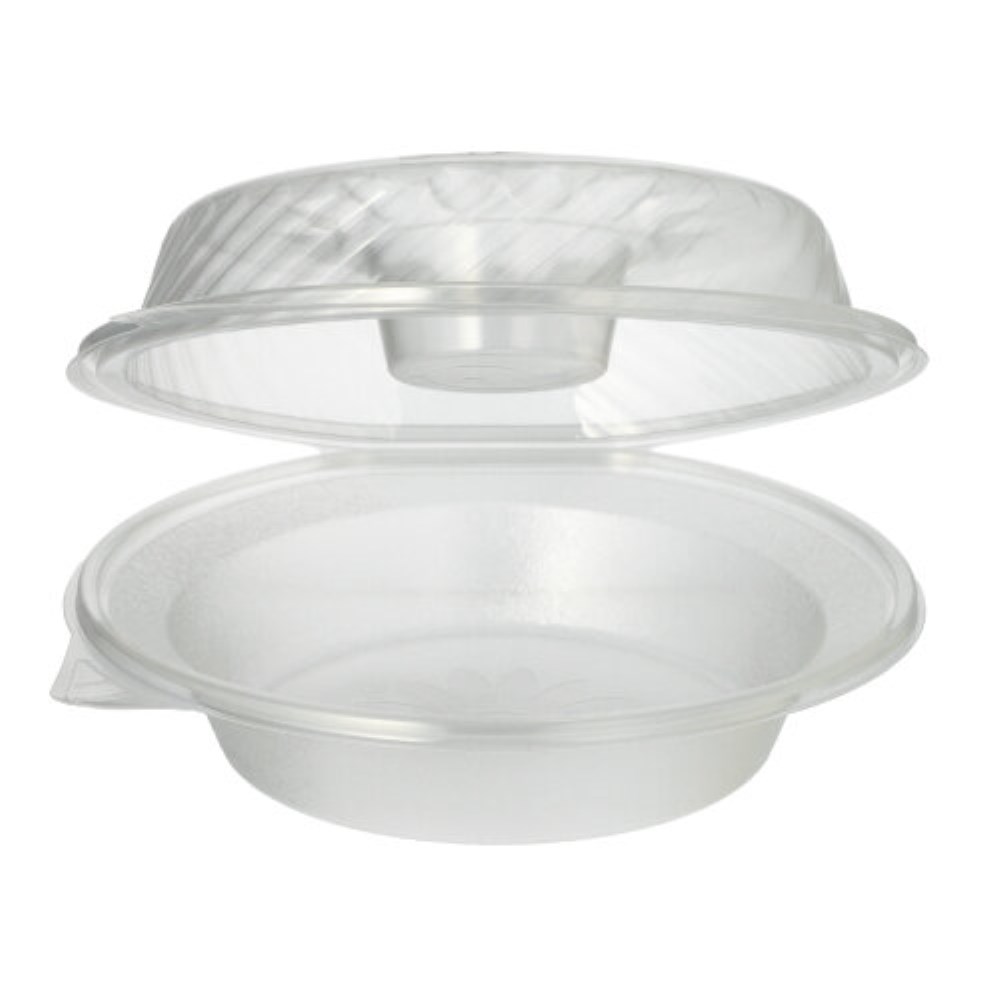 25 Feinkost- und Salatschalen mit Klappdeckel PP rund 950 ml 9,2 cm x 22 cm x 21,5 cm mit Dipfach