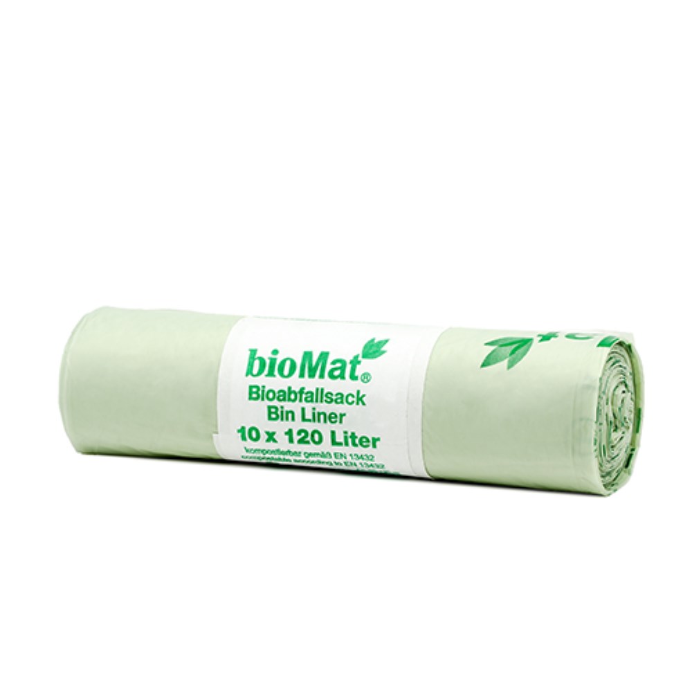 10 "bioMat" Kompostbeutel auf Stärkebasis 120 l 130 cm x 88 cm ohne Tragegriff, 16 my
