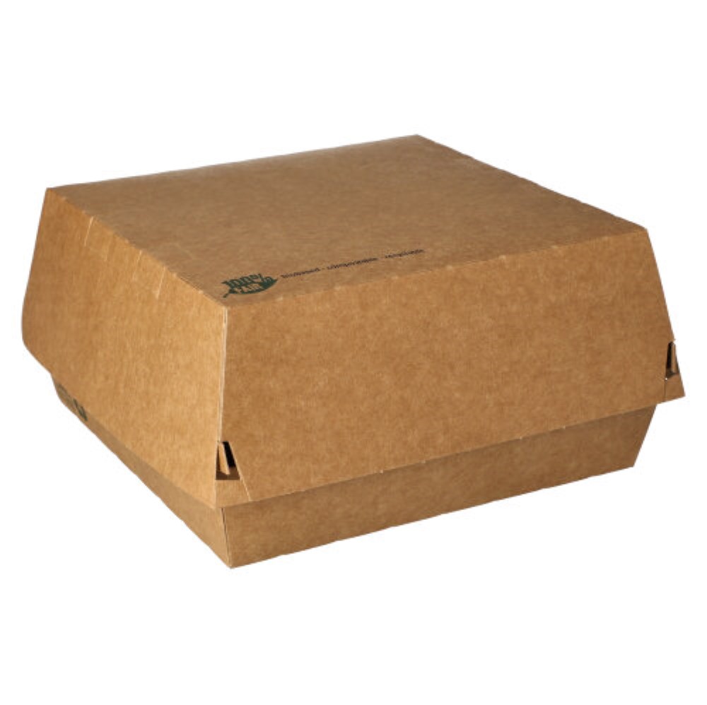 25 Burgerboxen, Pappe 8,5 cm x 15,5 cm x 15,5 cm braun "100% Fair" extra groß