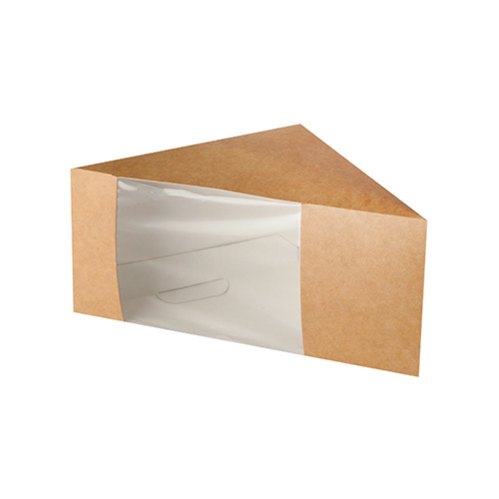 50 Sandwichboxen, Pappe mit Sichtfenster aus PLA 12,3 cm x 12,3 cm x 8,2 cm braun