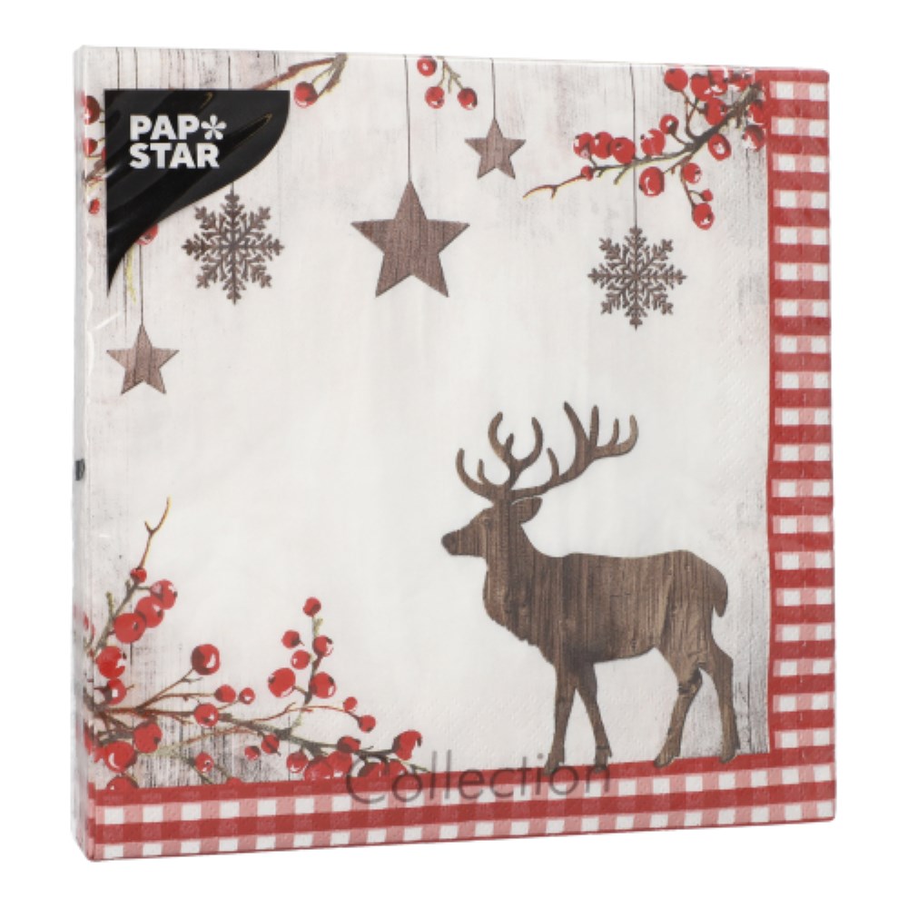 20 Servietten, 3-lagig 1/4-Falz 40 cm x 40 cm "X-Mas Deer"