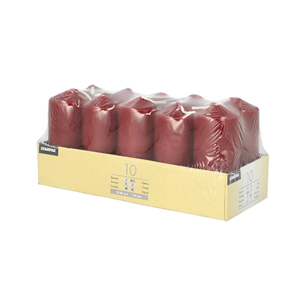 10 Stumpenkerzen Ø 40 mm · 90 mm bordeaux