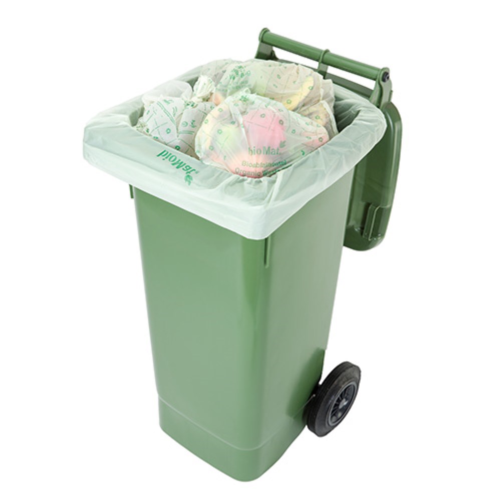 10 "bioMat" Kompostbeutel auf Stärkebasis 120 l 130 cm x 88 cm ohne Tragegriff, 16 my