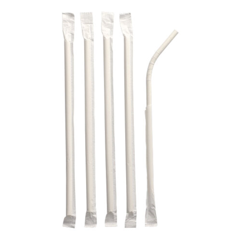 100 Trinkhalme, flexibel, Papier "pure" Ø 6 mm · 20 cm weiss einzeln gehüllt