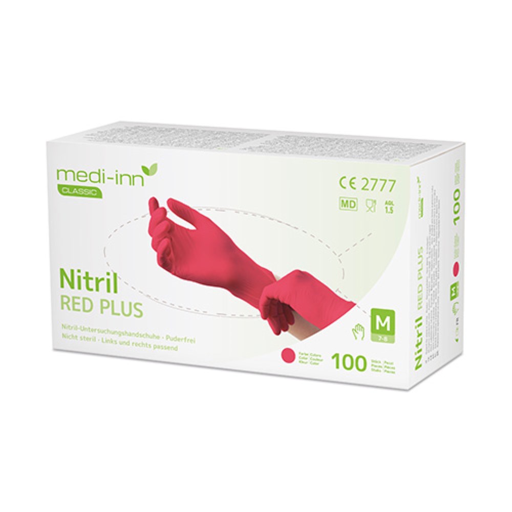 100 "Medi-Inn Classic" Handschuhe, Nitril puderfrei rot "Nitril Red Plus" Größe XL
